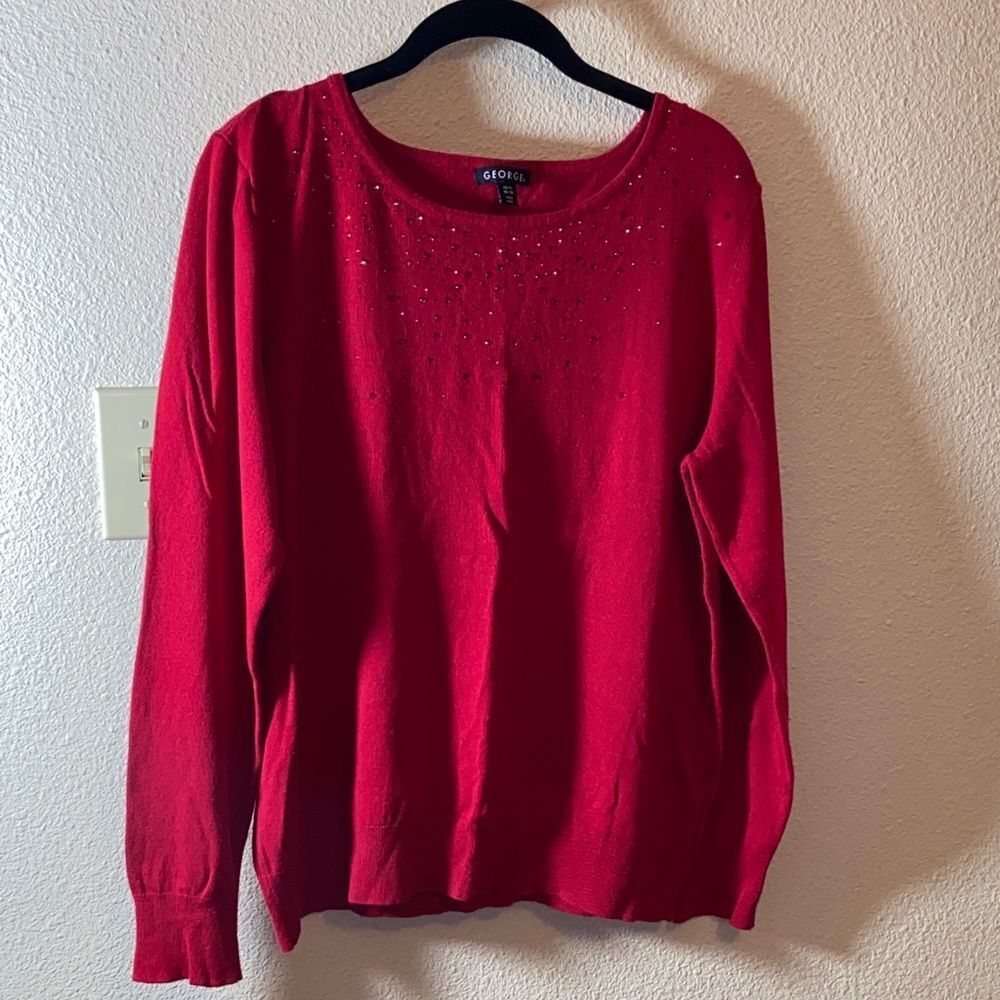 George Women's Sparkling Red Long Sleeve Tee Size XL 16-18
